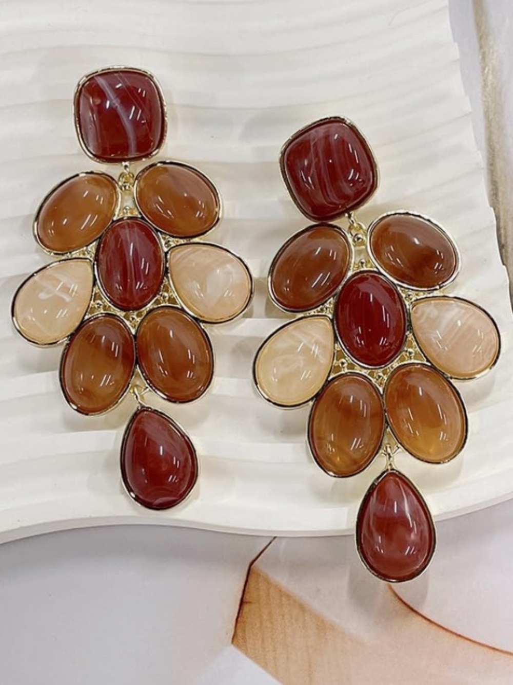 New Anthropologie Multi-Gem Drop Earrings in Amber, Cream, and Rust - Picture 1 of 6